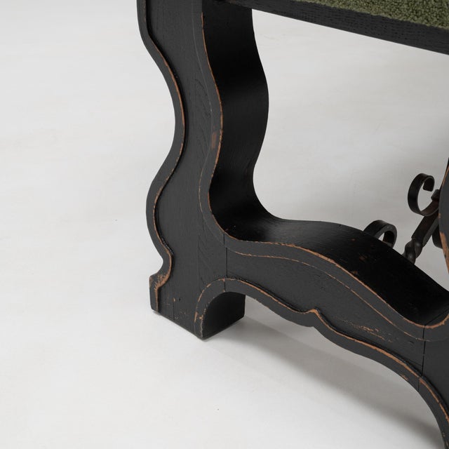 Black 20th Century Spanish Wooden And Metal Bench With Upholstered Seat For Sale - Image 8 of 18