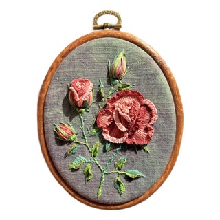Handmade 3d Rose Flower Embroidery Wall Art For Sale