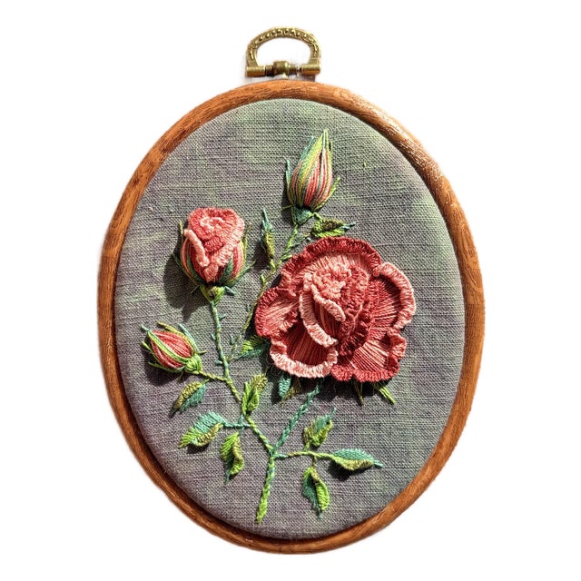 Handmade 3d Rose Flower Embroidery Wall Art For Sale