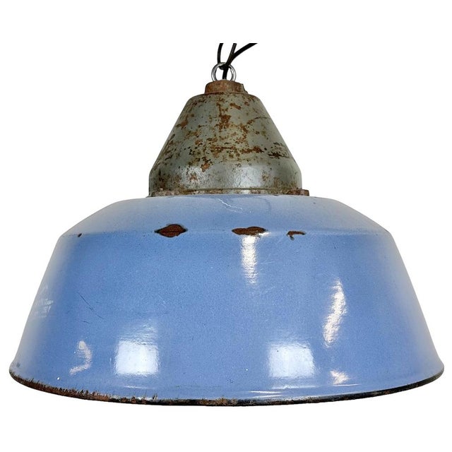 Industrial Blue Enamel and Cast Iron Pendant Light, 1960s For Sale - Image 16 of 16
