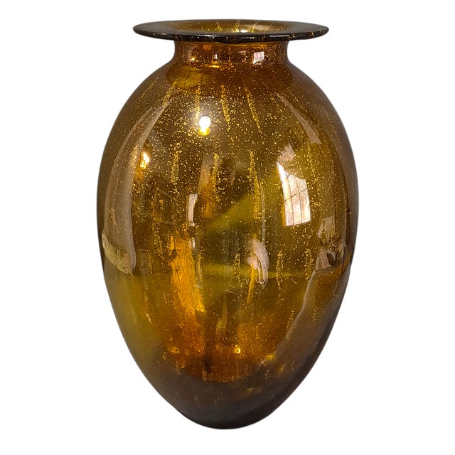 Glass Vintage Art Glass Attributed Murano Amber Original Label "Made in Italy" Vase For Sale - Image 7 of 7