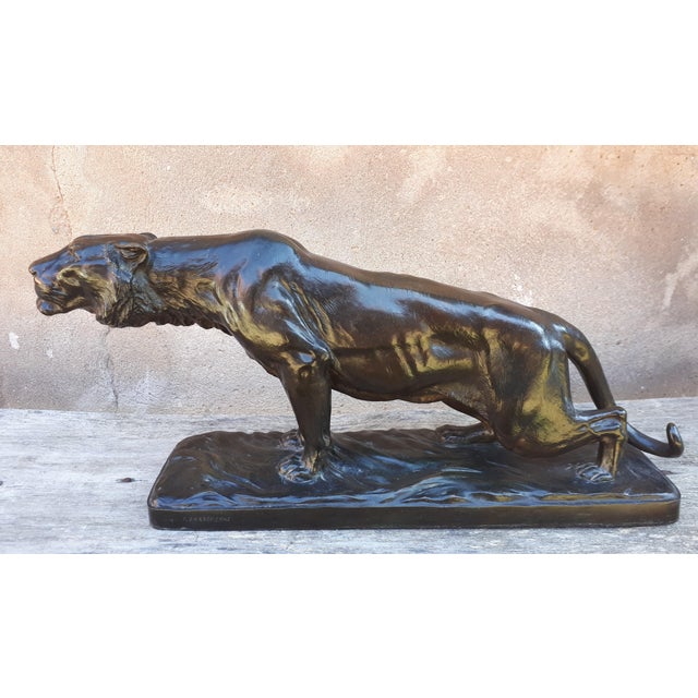 Green Georges Gardet, Sculpture of a Tiger on the Prowl, 1890s, Bronze For Sale - Image 8 of 14