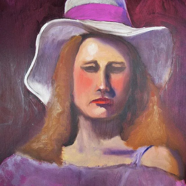 Hot Pink Portrait Painting of a Woman - 1970s 23" X 17.5" For Sale In Oklahoma City - Image 6 of 9
