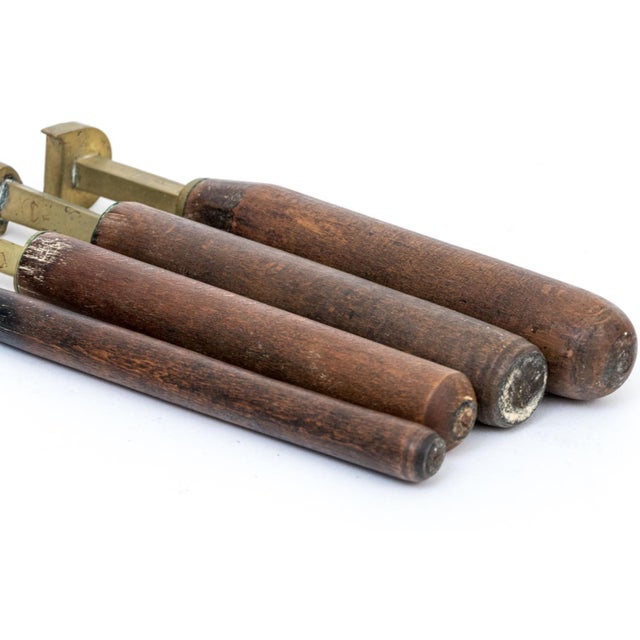 Wood Antique 19th-Century Brass Bookbinding Hand Stamps - Set of 4 For Sale - Image 7 of 7