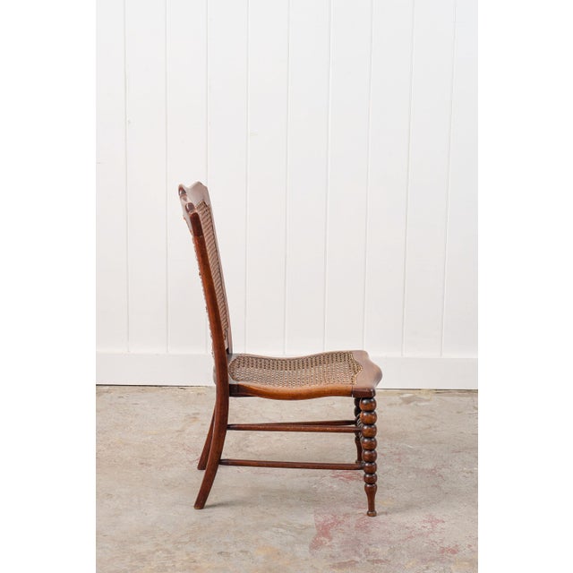 English Antique Petite Walnut Accent/ Nursing Chair With Hand-Tied Cane Seat + Back With Bobbin Legs For Sale - Image 3 of 10