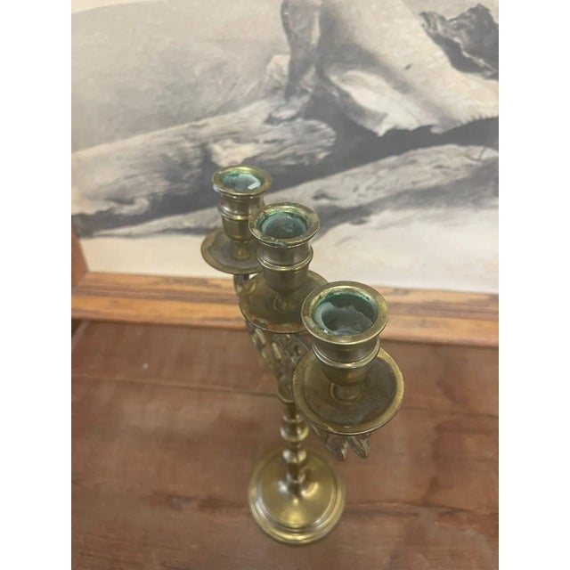 1970s Vintage Gold Toned Candelabra With Lion Motif For Sale - Image 5 of 9