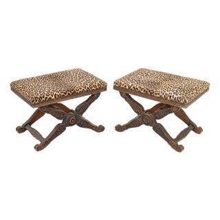 Regency Style Leopard Print Upholstered Stools, 2 For Sale