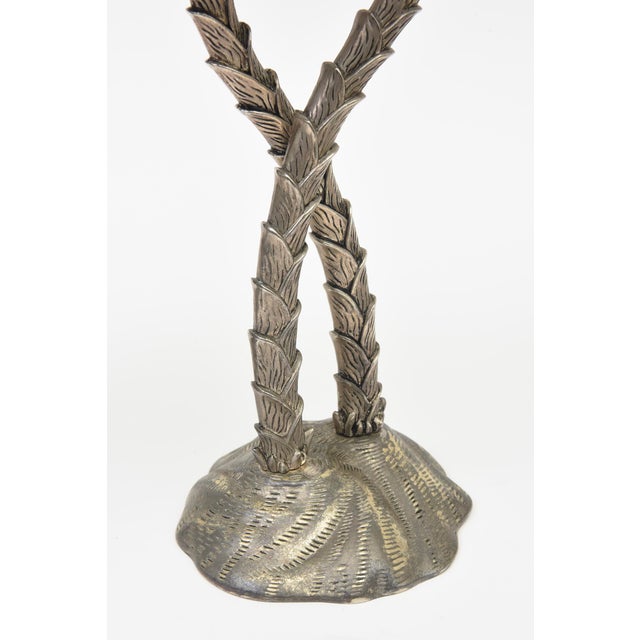 Silver Vintage Coastal 1970's Godinger Silver Plate Palm Tree Candlesticks Pair Of For Sale - Image 8 of 11