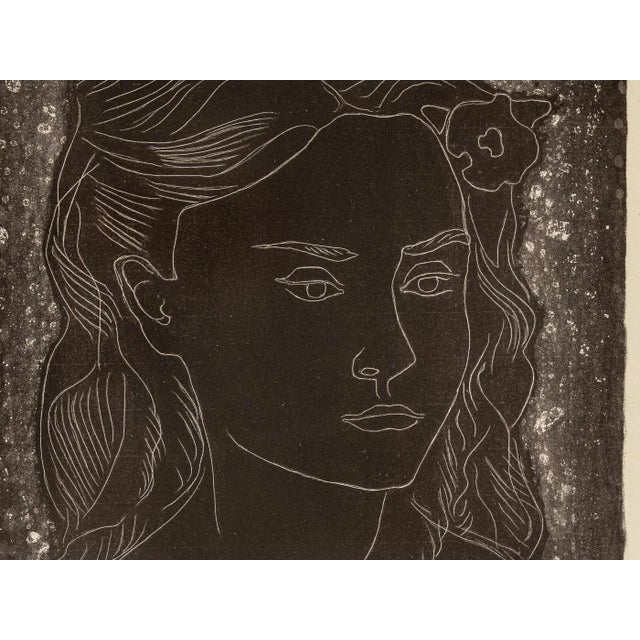 Mid-Century Modern Fritz Kronenberg, Girl with Flower in Her Hair, 1950, Black & White Lithograph, Framed For Sale - Image 3 of 8
