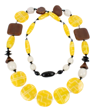 Angela Caputi Extra-Long Necklace Faux-Wood and Textured Yellow Resin Beads