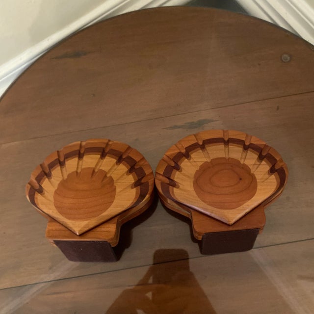 Brown 1970s Wood & Brass Italian Style Shell Bookends - a Pair For Sale - Image 8 of 8