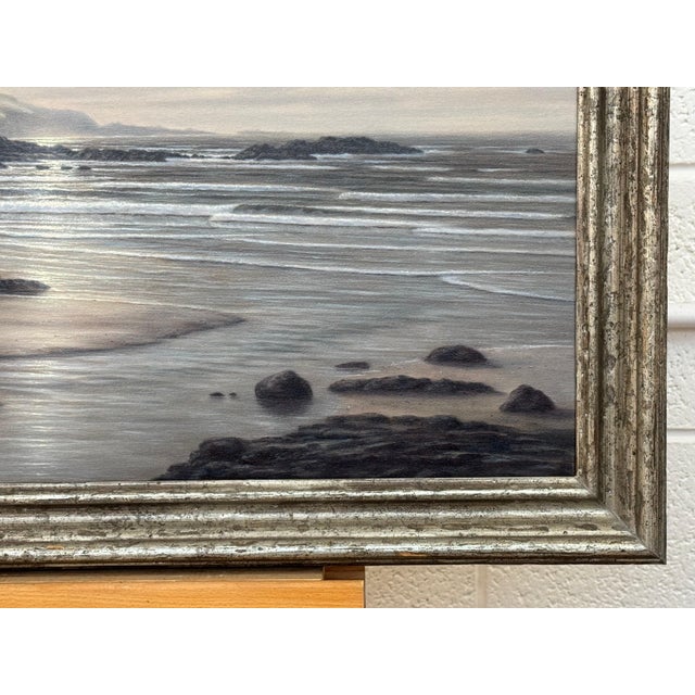 Beach Seascape Painting of the Devon Coastline at Sunrise on South Coast of England 1990 Circa For Sale - Image 10 of 14