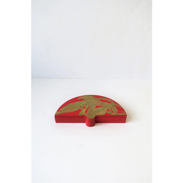 Late 20th Century Red Lacquer Box With Brass Swan Bird Design, Circa 1970s For Sale - Image 5 of 13