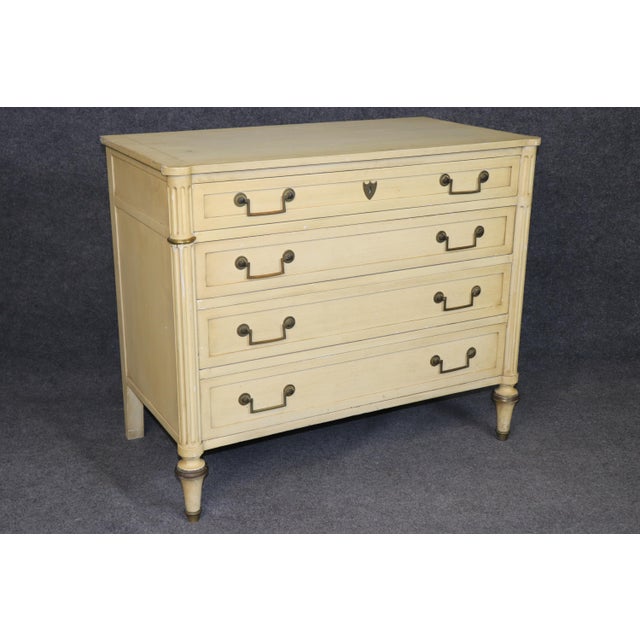 1950s Fine Pair of Creme Painted French Directoire Style Commodes, A Pair For Sale In Philadelphia - Image 6 of 15