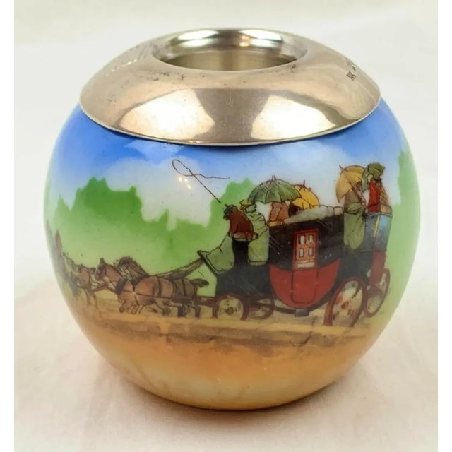Metal Vintage English Porcelain and Sterling Silver Rim Matchstrike Match Holder For Sale - Image 7 of 8