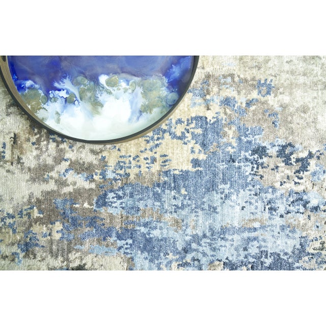 2020s Exquisite Rugs Cosmo Hand-Knotted New Zealand Wool & Bamboo Silk Silver/Blue/Ivory Rug-10'X14' For Sale - Image 5 of 8