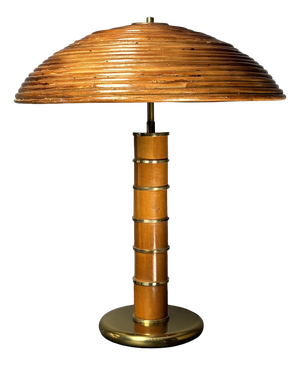 Mid-Century Italian Pencil Reed Rattan Bamboo and Brass Table Lamp, 1960s