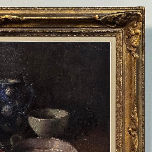 Dark Gray Antique Framed Oil Painting on Canvas by Guy Cambier (1923-2008) 'Country Still LIfe' For Sale - Image 8 of 16