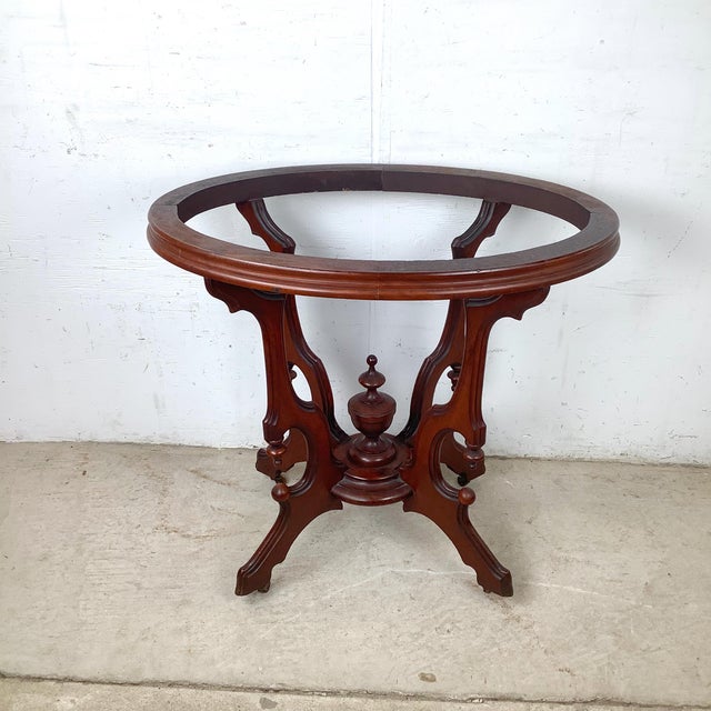 Victorian Revival Marble Top Center Table With Carved Walnut Pedestal Base For Sale - Image 15 of 18