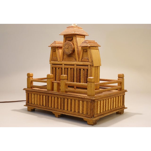 Folk Art 1950s Second Empire Architecture RR Train Folk Art Table Lamp - Hand Carved Disneyland For Sale - Image 3 of 11