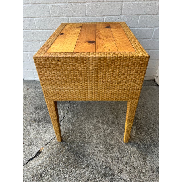 Coastal Milling Road Woven Rattan Pine Side Table For Sale In Los Angeles - Image 6 of 9