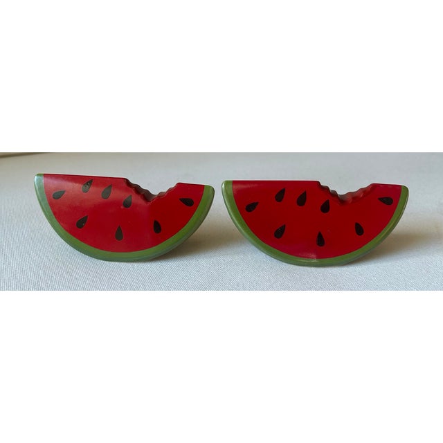 Trompe-l'Oeil Americana Ceramic Watermelon Salt and Pepper Shakers- A Pair For Sale - Image 4 of 9