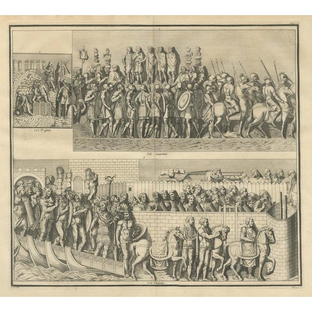 Beige Montfaucon, Roman Army at a Tribunal and a Bridge of Boats, 1722, Engraving For Sale - Image 8 of 8