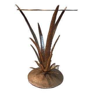Gold Metal Side/Plant/Drink Table With Agave Gold Leaves For Sale