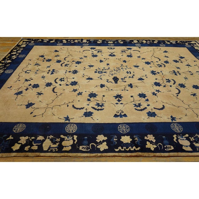 1900s Beige Background Color With Floral Design Antique Chinese Peking Rug For Sale - Image 4 of 9
