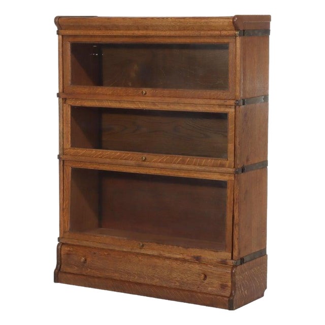 Antique Globe Wernicke Arts & Crafts Oak 3-Stack Barrister Bookcase C1920 For Sale