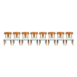 1990s Mid-Century-Style Klismos Chairs With Upholstered Seats- Set of 8 For Sale