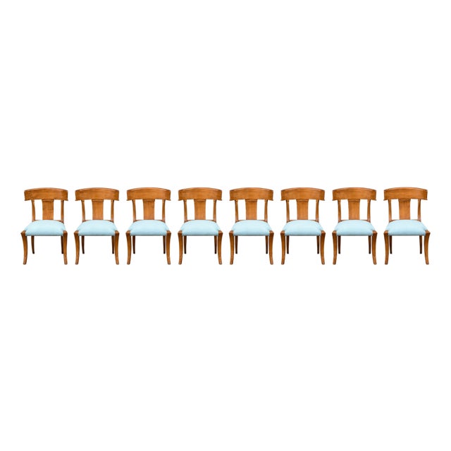 1990s Mid-Century-Style Klismos Chairs With Upholstered Seats- Set of 8 For Sale