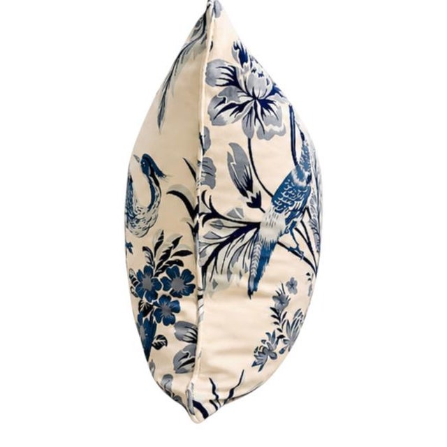 Chinoiserie Blue Chinoiserie Bird & Floral Pillow For Sale - Image 3 of 5