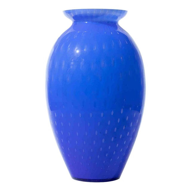 Murano Blue Art Glass Vase with Polka Dot Pattern, 1970s For Sale