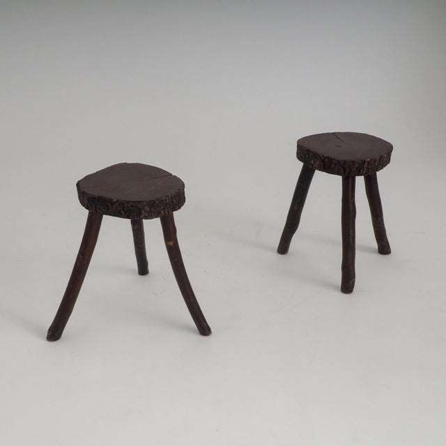 Wood Rustic Hand-Crafted Wooden Stools, 1960s, Set of 2 For Sale - Image 7 of 18