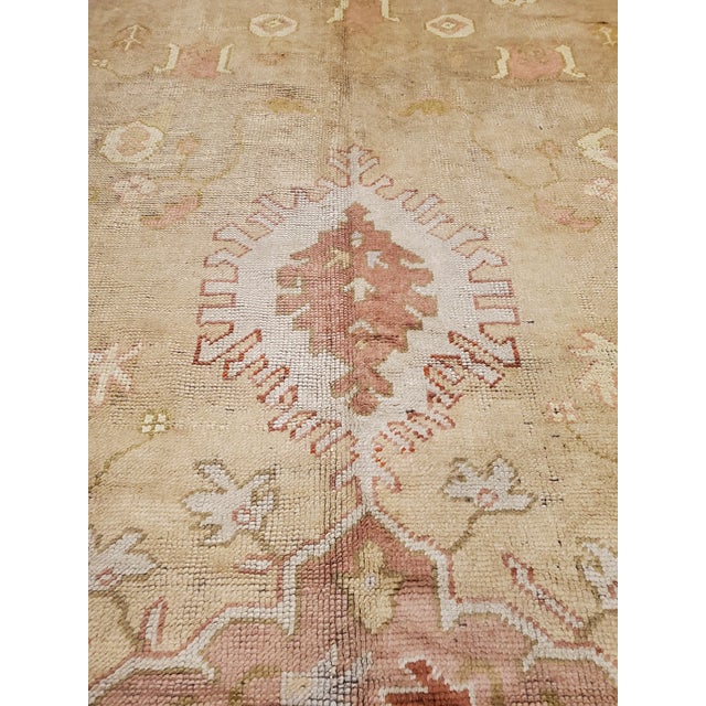 Antique Turkish Oushak Carpet, Handmade Oriental Rug, Gold, Coral, Green, Taupe For Sale - Image 10 of 18