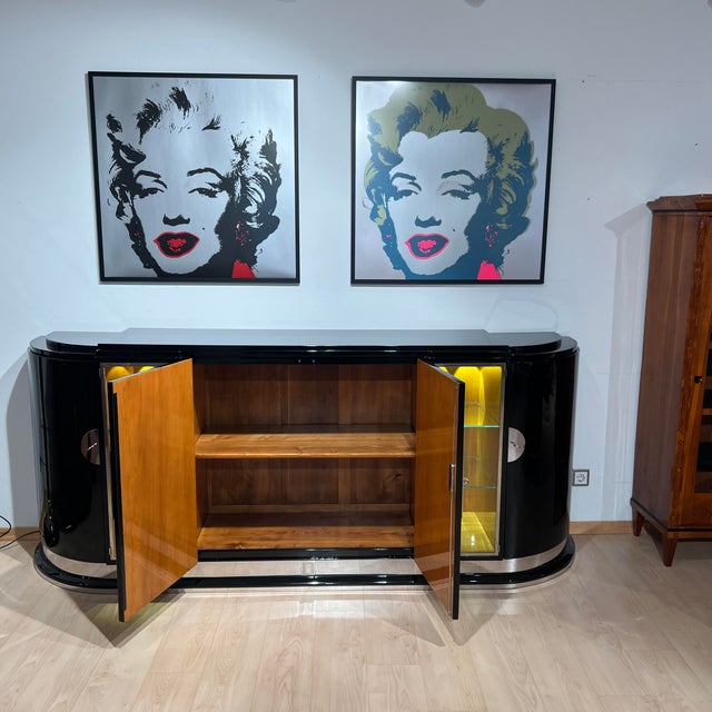 Large Art Deco Sideboard in Black Lacquer & Maple, France, 1930 For Sale - Image 3 of 18