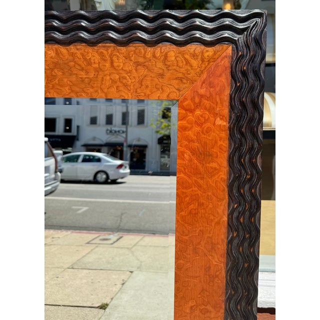 Art Deco Paul Ferrante Burl Walnut & Ebony Trinity Beveled Mirror For Sale - Image 3 of 6