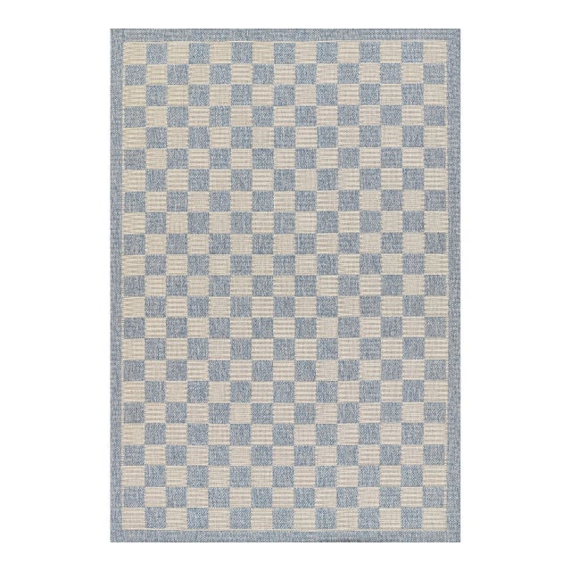 Erin Gates by Momeni Saybrook Check Blue Indoor/Outdoor Area Rug 5'3" X 7' For Sale