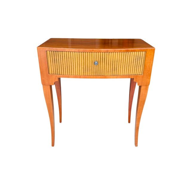 Vintage Baker Furniture French Regency Side Tables, Pair | Mid-Century Cherry Demilune Nightstands With Gilt Reeded Drawers For Sale - Image 11 of 15