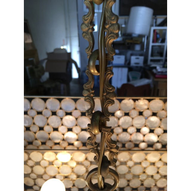 White Mid Century Style Double Box Mother-Of-Pearl Hanging Chandelier For Sale - Image 8 of 13