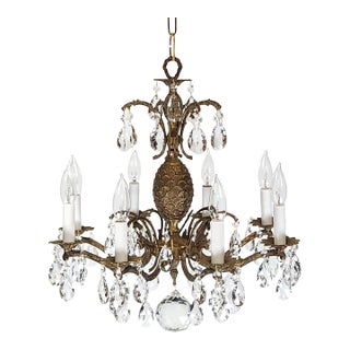 Antique 8 Light Petite Shimmering Pineapple Brass Cut Lead Glass Chandelier~ Rewired ~ Restored ~ Rejuvenated ~ Ready to Hang ~ For Sale