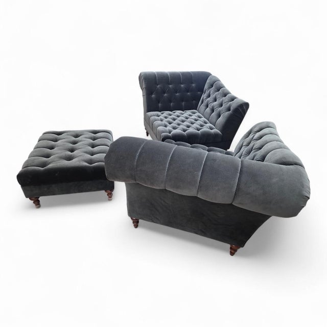 Mid-Century Modern Vintage Chesterfield Style 3 Piece Lounge Set by Bernhardt Salon Interiors Newly Reupholstered For Sale - Image 3 of 7