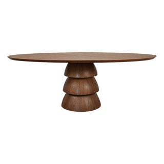 Matthew Izzo Home Callum 86" Wide Oval Three Tier Base Oak Dining Table For Sale