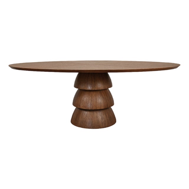 Matthew Izzo Home Callum 86" Wide Oval Three Tier Base Oak Dining Table For Sale