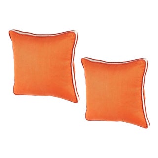 Pair of 24" Linen Pillows- Tangelo With Natural Linen Gusset For Sale