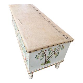 Vintage Scandinavian or Germanic-Style Dowry Chest Folk Art Storage Trunk/Bench For Sale