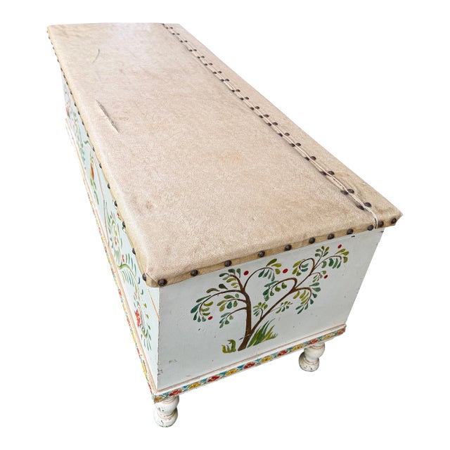 Vintage Scandinavian or Germanic-Style Dowry Chest Folk Art Storage Trunk/Bench For Sale