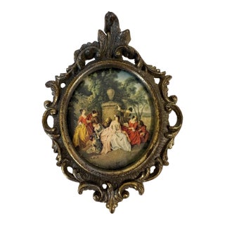 Vintage Petite Italian Fancy Gilt Metal Framed Print For Sale