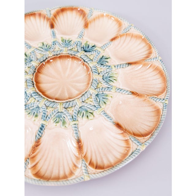 French Large Antique French Sarreguemines Majolica Oyster Platter, Circa 1920 For Sale - Image 3 of 9